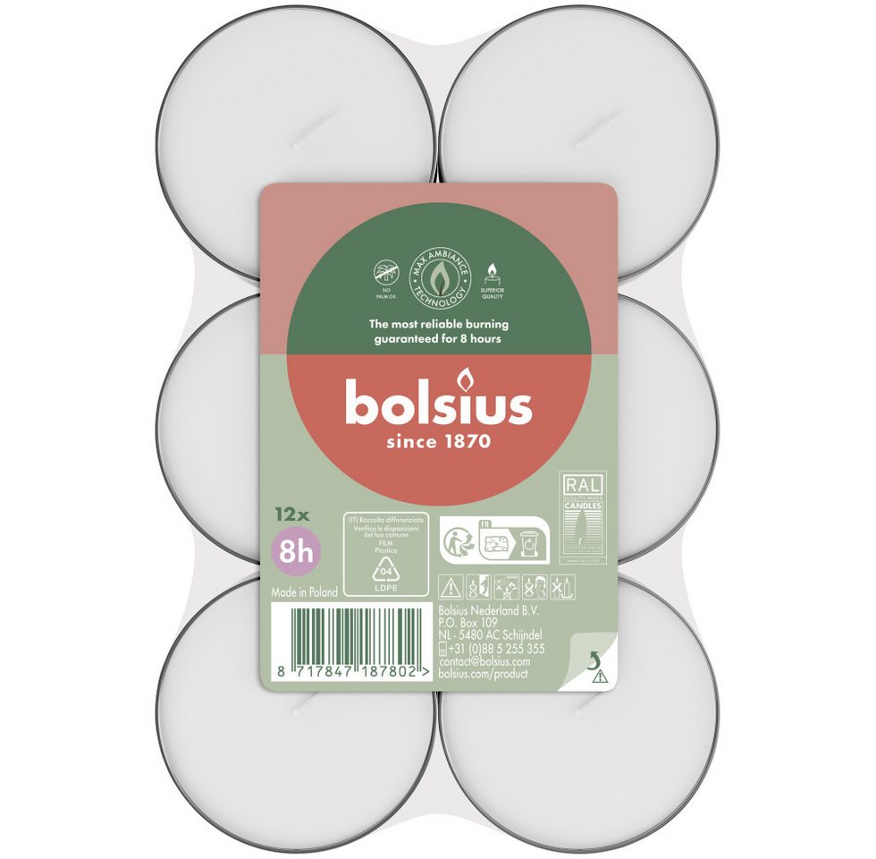 Bolsius Teelicht Bolsius Maxi-Teelichter weiß 8h 12er Pack – Bild 2 von 2