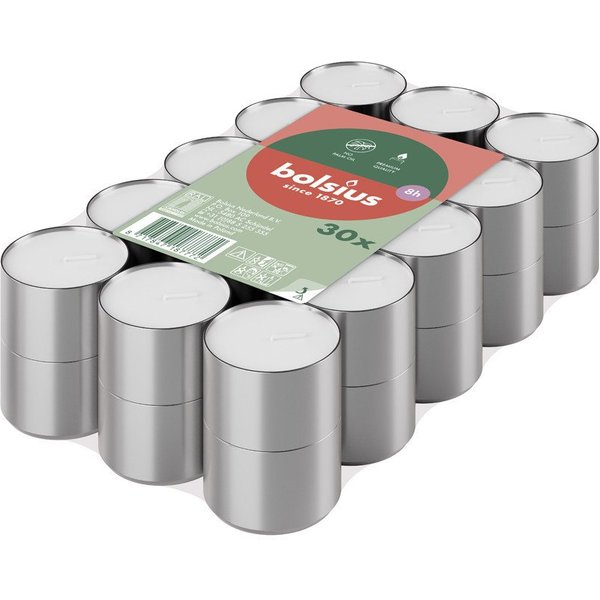 Bolsius Teelicht Bolsius Teelichter weiß 8h 30er Pack