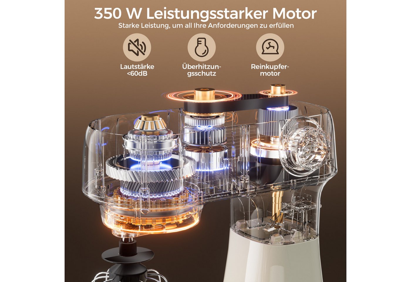 Teendow Küchenmaschine Multifunktionale Küchenmaschine mit 12-Geschwindigkeit, kippbarem Kopf, 1500 W, 4,7 l Schüssel, mit Knethaken, Schneebesen, und Rührbesen – Bild 4 von 5