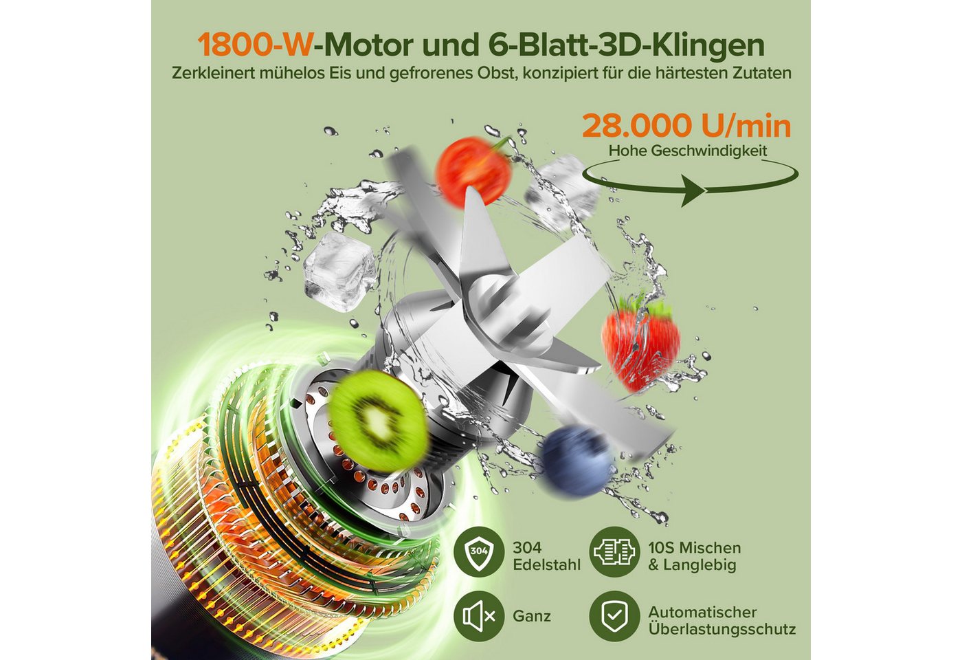 Teendow Standmixer HS-209D Smoothie Maker Mixer Hochleistungsmixer, BPA-frei, 2L, 1800 W, Mahlbare Kaffeebohnen – Bild 3 von 5