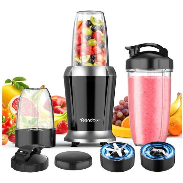 Teendow Standmixer Smoothie Maker Mixer 1200W Hochleistungsmixer HNB607, 1200 W, 1.1L, 6 Klingen, Leicht zu tragen, Sicher, rutschfest