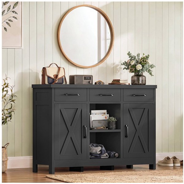 TEENFON Sideboard mit Doppeltüren, drei Schubladen und verstellbaren Einlegeböden (1 St), 90×30×80cm, schwarz