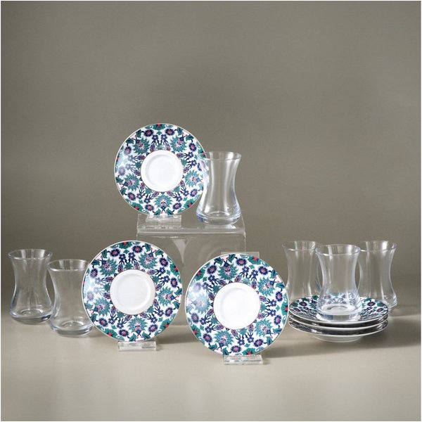 Karaca Teeservice Karaca Edirne Türkisches Teeset 12-tlg., 6 Pers., 130 ml, Mehrfarbig
