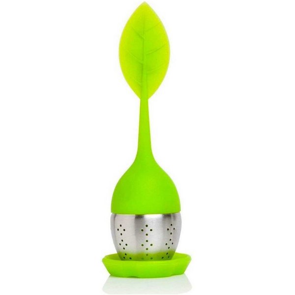Malantis Teesieb Malantis Teesieb, grünem Blattgriff, Edelstahl & Silikon + Untersetzer, (Teesieb, Teekugel, Teefilter BPA frei, 1-St., für losen Tee), aus rost