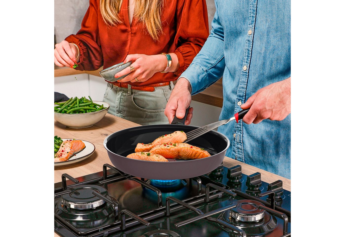 Tefal Bratpfanne Ceramic Control Grey, Aluminium (1-tlg), Keramikbeschichtung, Induktion, Thermo-Signal Temperaturanzeiger – Bild 4 von 5