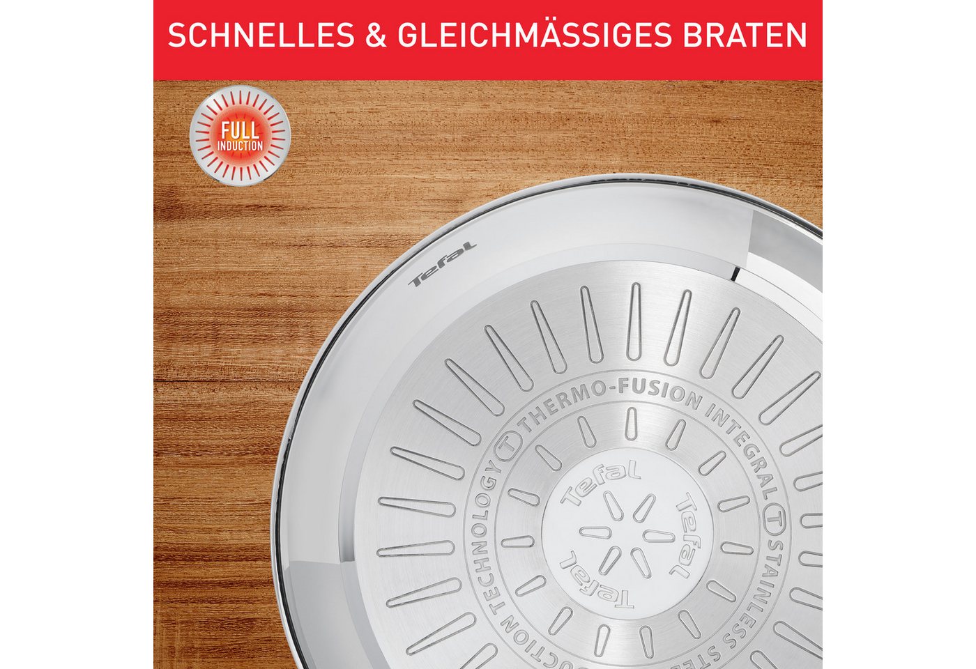 Tefal Bratpfanne Duetto On, Edelstahl (1-tlg), unversiegelt, Induktion, genieteter Griff, backofengeeignet – Bild 4 von 5