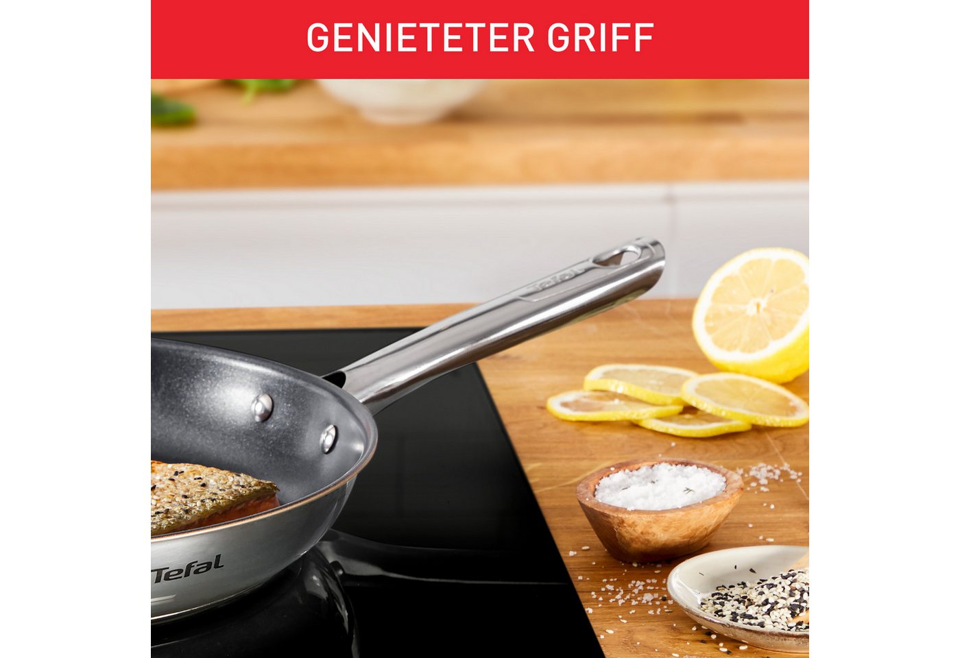 Tefal Bratpfanne Duetto On, Edelstahl (1-tlg), unversiegelt, Induktion, genieteter Griff, backofengeeignet – Bild 5 von 5