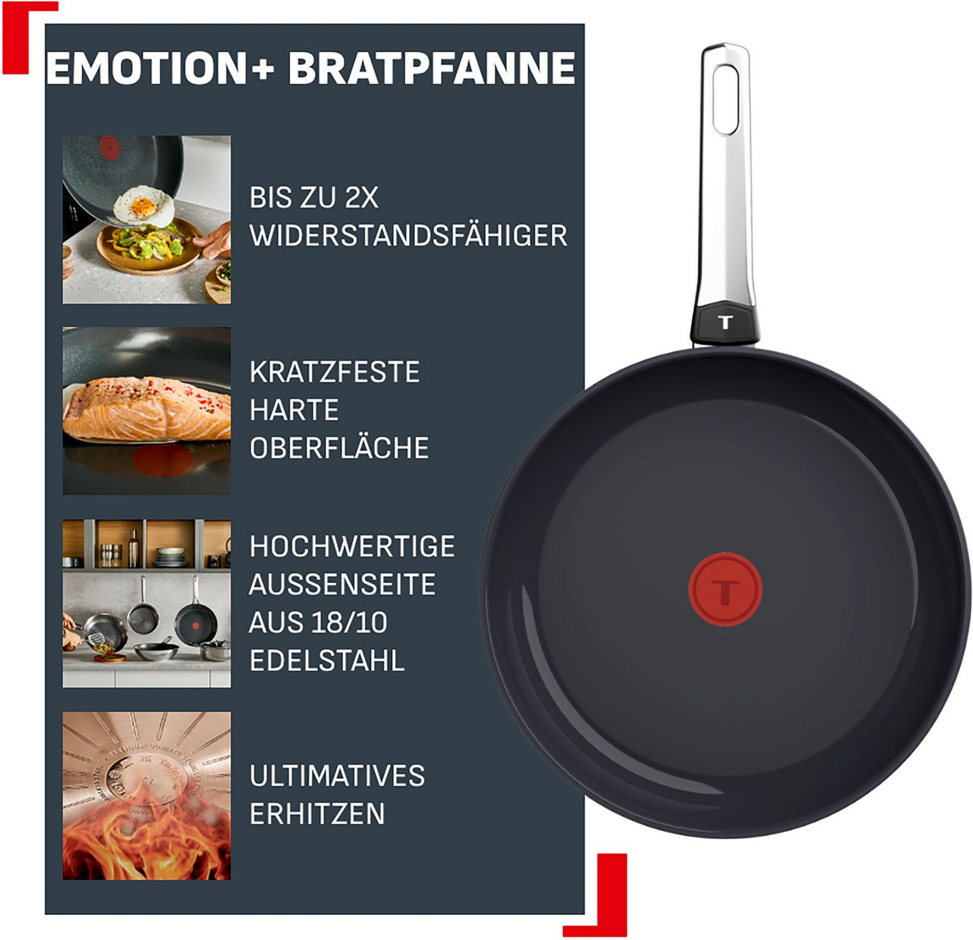 Tefal Bratpfanne Emotion+, Edelstahl (1-tlg), Premium Edelstahl, Induktion, spülmaschinenfest, hochglanzpoliert – Bild 3 von 5