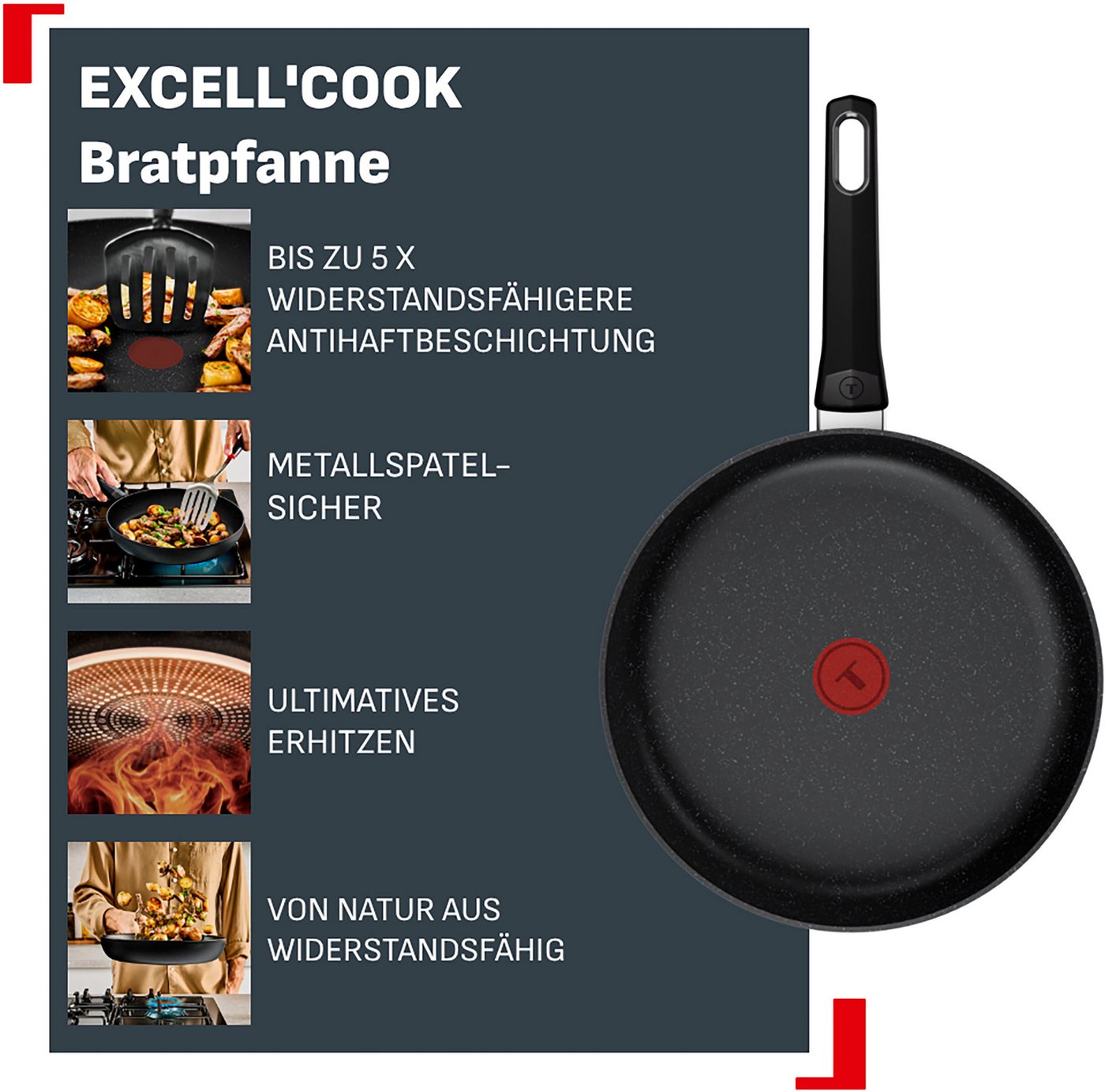 Tefal Bratpfanne Excell'Cook, Aluminium (1-tlg), leistungsstarke Antihaftbeschichtung, Induktion, metallspatelsicher – Bild 3 von 5