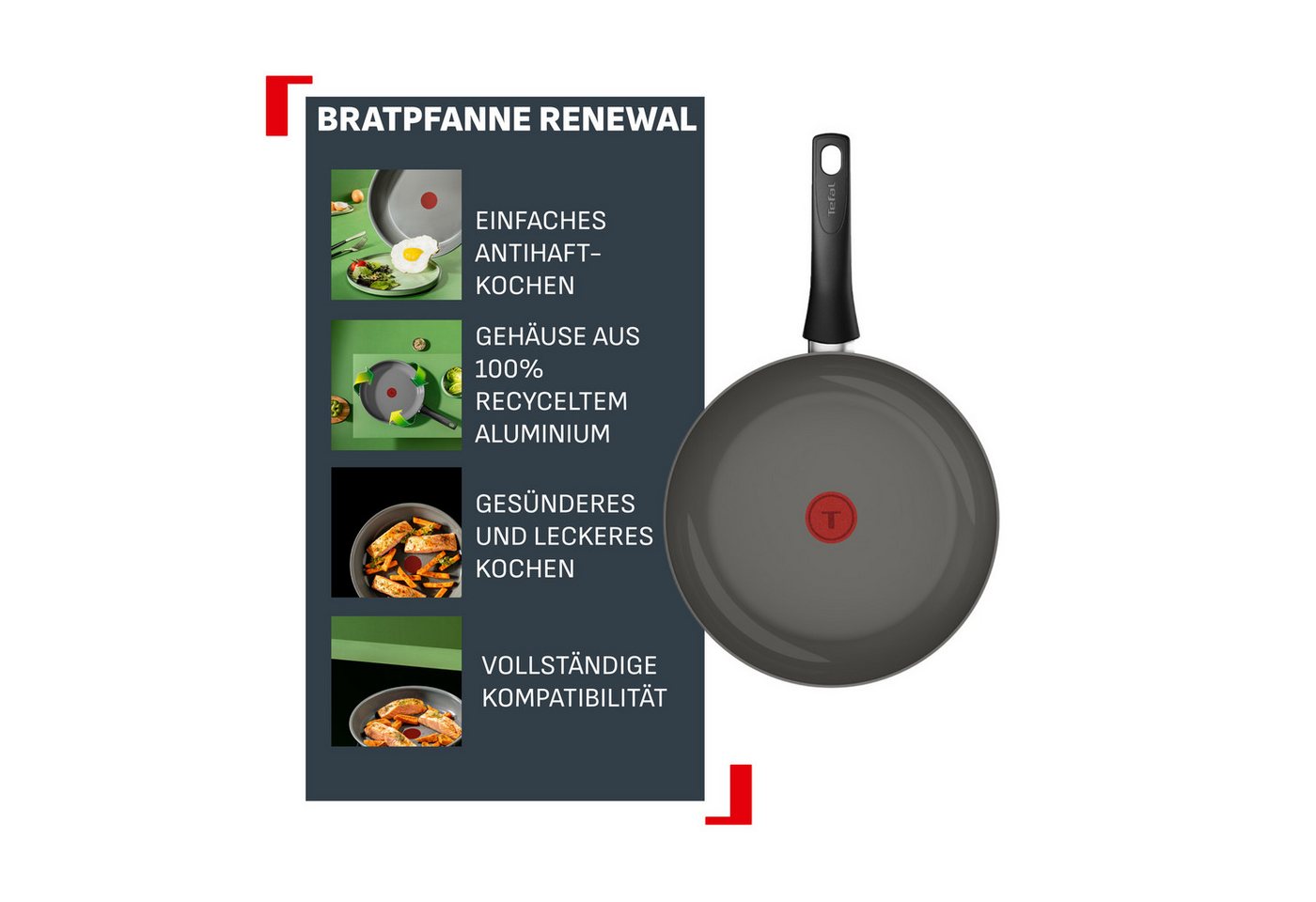 Tefal Bratpfanne Renewal, Aluminium (1-tlg), Keramikbeschichtung, 100% recycelter Aluminiumkörper, Thermo-Signal – Bild 3 von 5
