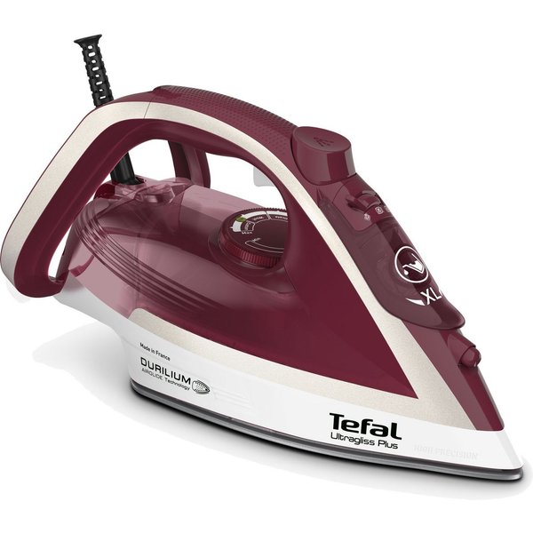 Tefal Dampfbügeleisen Ultragliss Plus, 2800 Watt, Dampfstoß: 250 g/Min., kurze Aufheizzeit, 2800 W, Eco Mode, kratzfeste Bügelsohle, dunkelrot/silber, FV6810