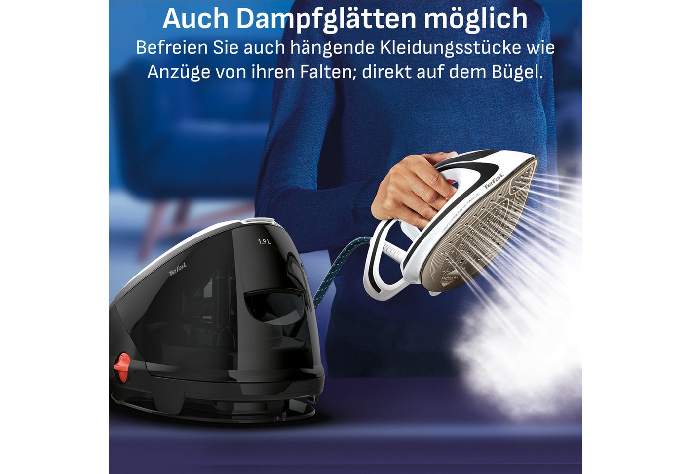 Tefal Dampfbügelstation Pro Express Ultimate, starker 8-Bar-Druck, 1,9 L Wassertank, 1900 ml Wassertank, Dampfstoß: 520 g/Min., Dauerdampfmenge: 120 g/Min., GV9 – Bild 2 von 5