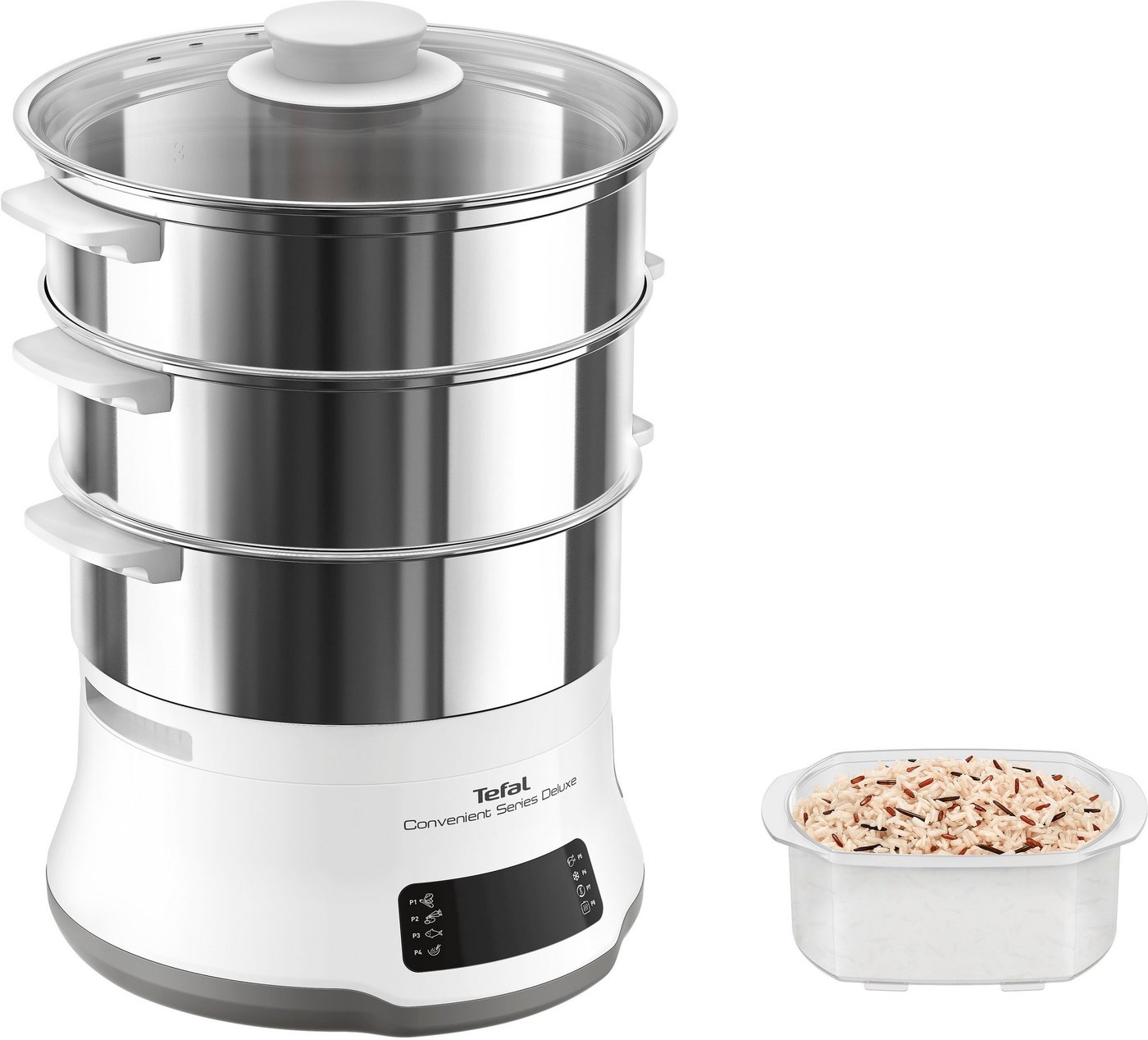 Tefal Dampfgarer Convenient Series Deluxe, 900 W, Touchscreen, 8 Programme,3 Ebenen, Edelstahlbehälter, VC502D – Bild 2 von 5