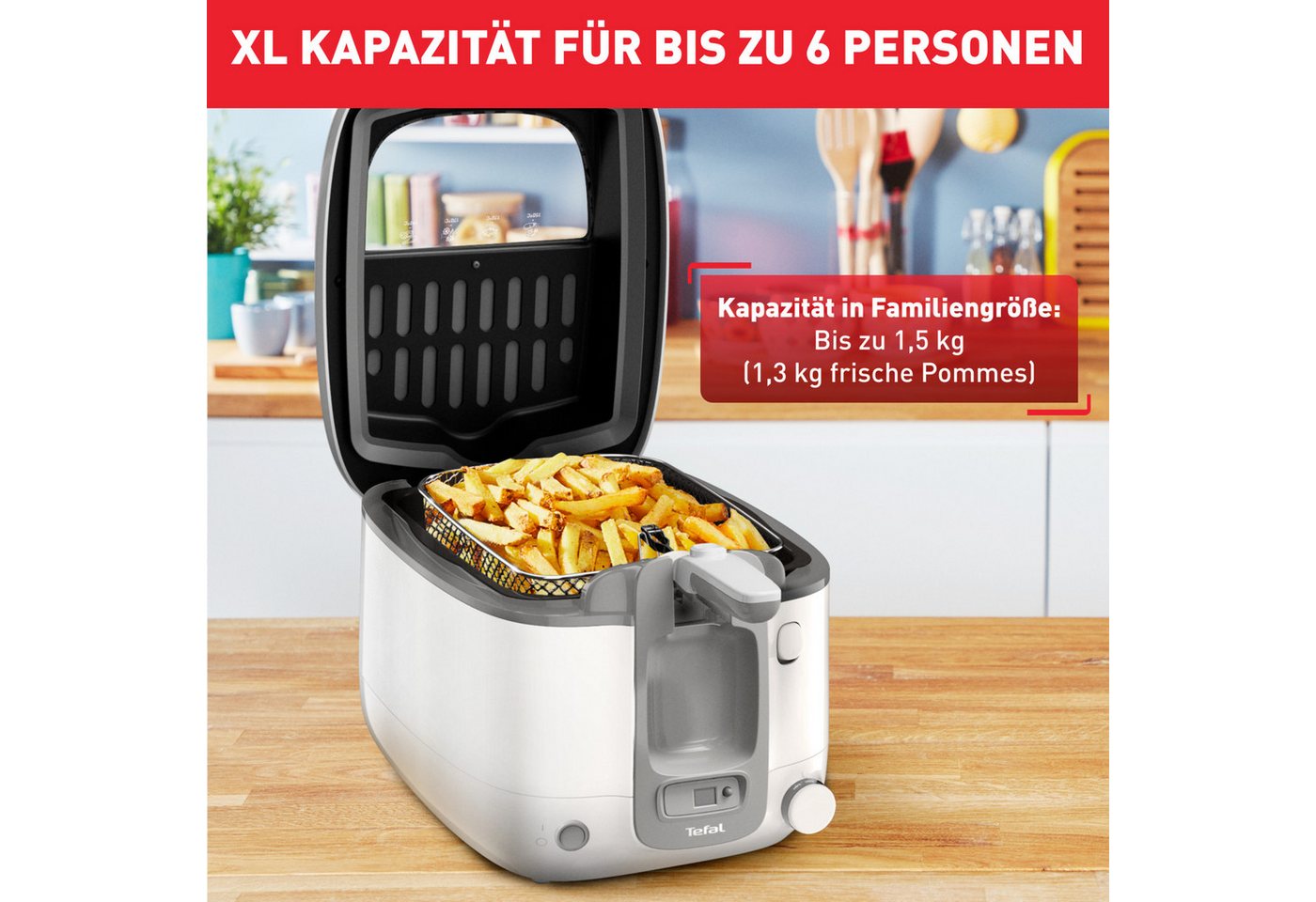 Tefal Fritteuse FR3141 Super Uno, XL Kapaziät, bis zu 6 Personen, weniger Frittiergerüche, 1800 W, Kapazität 2,2 l Öl / 1,5 kg Frittiergut, spülmaschinengeeigne – Bild 3 von 5