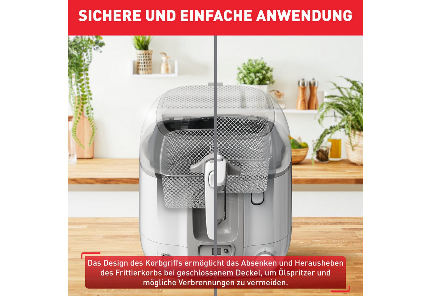 Tefal Fritteuse FR3141 Super Uno, XL Kapaziät, bis zu 6 Personen, weniger Frittiergerüche, 1800 W, Kapazität 2,2 l Öl / 1,5 kg Frittiergut, spülmaschinengeeigne – Bild 5 von 5