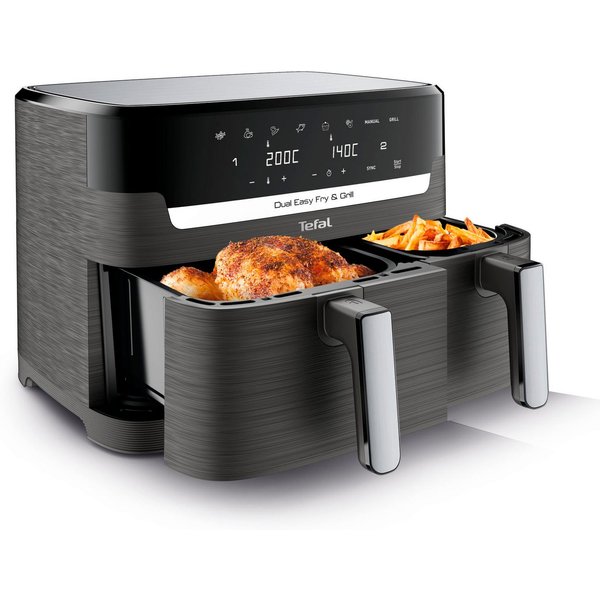 Tefal Heißluftfritteuse Dual Easy Fry & Grill EY905B, knusprig und gesünder kochen, 8 voreingestellte Programme, 2700 W, Doppelkammer, inkl. Grillplatten