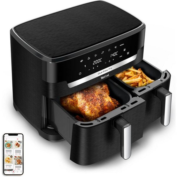 Tefal Heißluftfritteuse Dual Easy Fry XXL, 2 Schubladen mit gesamt 11L Kapazität, 7 Programme, MyTefal App, 2700 W, Heissluftfritteuse Doppelkammer, energie- & 