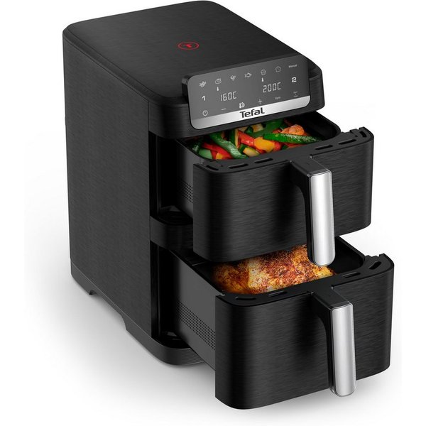 Tefal Heißluftfritteuse Easy Fry Crispy Stack, Doppelkammer, platzsparend und kompakt, 2700 W, gleichmäßiges und knuspriges Heißluftfrittieren, 6 L + 4 L, EY752