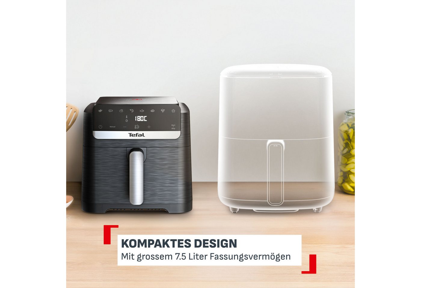 Tefal Heißluftfritteuse Easy Fry Mega Compact, platzsparendes Design, XL-Fassungsvermögen, 2020 W, intuitiver Touchscreen, spülmaschinengeeigneter Korb, EY8618 – Bild 3 von 5
