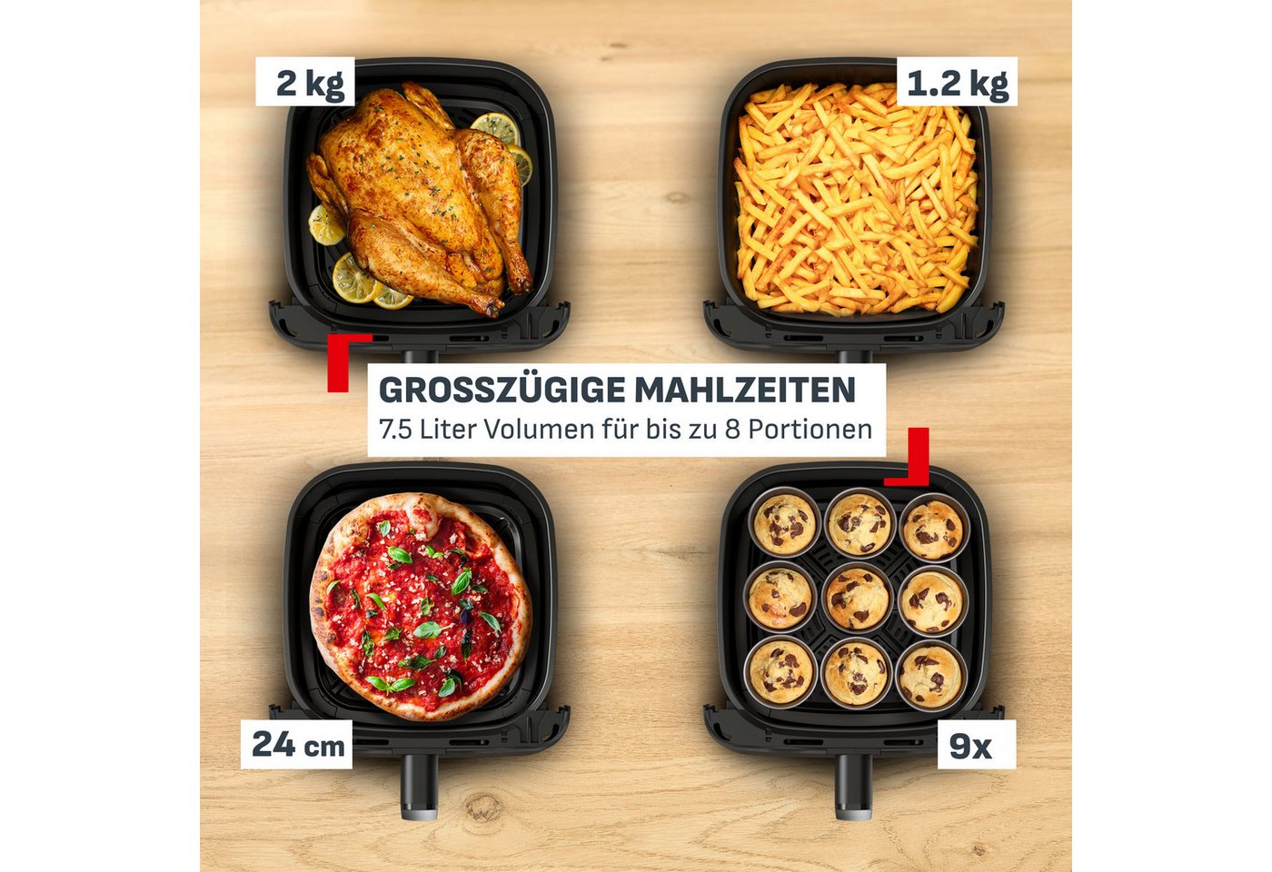 Tefal Heißluftfritteuse Easy Fry Mega Compact, platzsparendes Design, XL-Fassungsvermögen, 2020 W, intuitiver Touchscreen, spülmaschinengeeigneter Korb, EY8618 – Bild 4 von 5