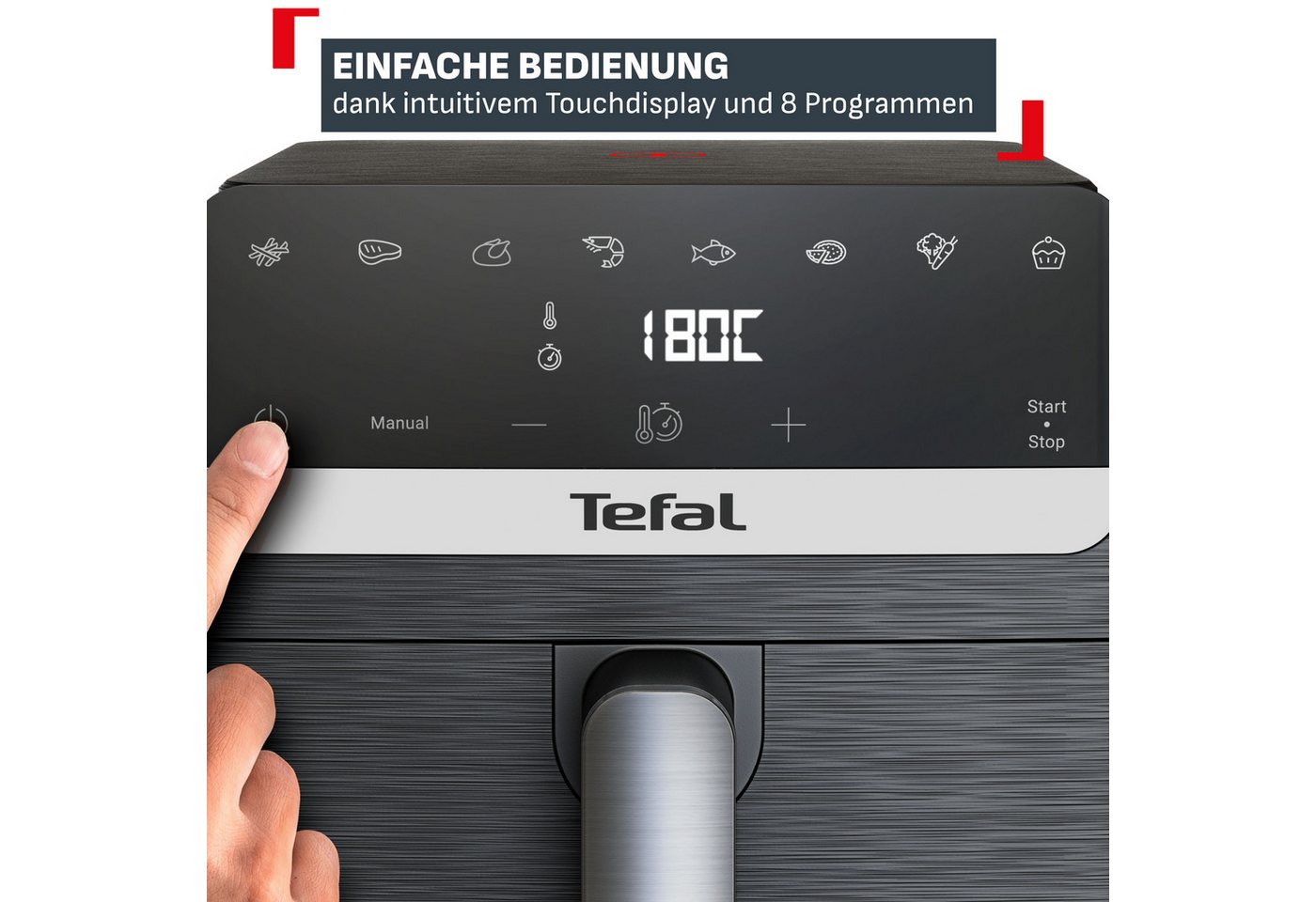 Tefal Heißluftfritteuse Easy Fry Mega Compact, platzsparendes Design, XL-Fassungsvermögen, 2020 W, intuitiver Touchscreen, spülmaschinengeeigneter Korb, EY8618 – Bild 5 von 5