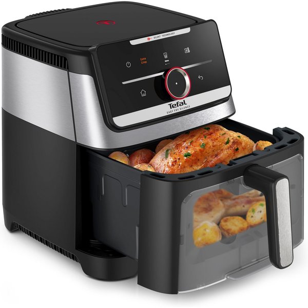 Tefal Heißluftfritteuse Easy Fry Silence, ultra-leise, für bis zu 8 Portionen, Sichtfenster, 1800 W, über 55 voreingestellte Programme, abnehmbares Frontelement