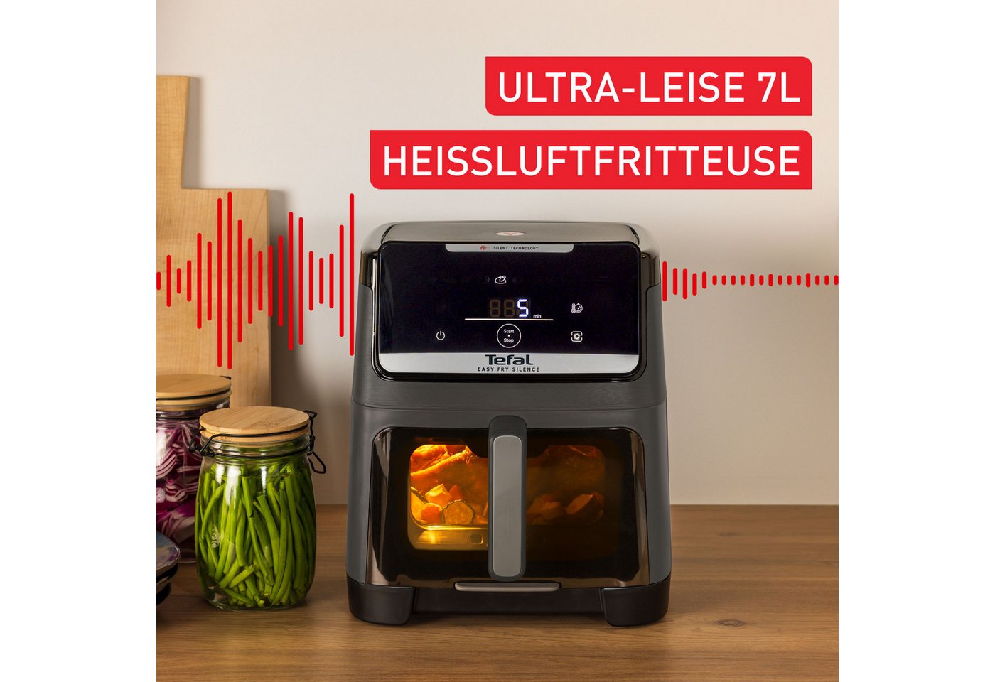 Tefal Heißluftfritteuse Easy Fry Silence XXL, für bis zu 8 Portionen, abnehmbares Frontelement, 1800 W, 10 Programme, Sichtfenster, Rezepte in der My Tefal App, – Bild 3 von 5