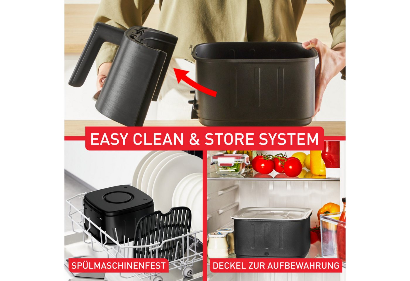 Tefal Heißluftfritteuse Easy Fry Smart & Silence, sehr leise danke Silent-Technologie, 1670 W, Smart-Assist System mit 55 Programmen, 40°C bis 220°C, EY5728 – Bild 5 von 5