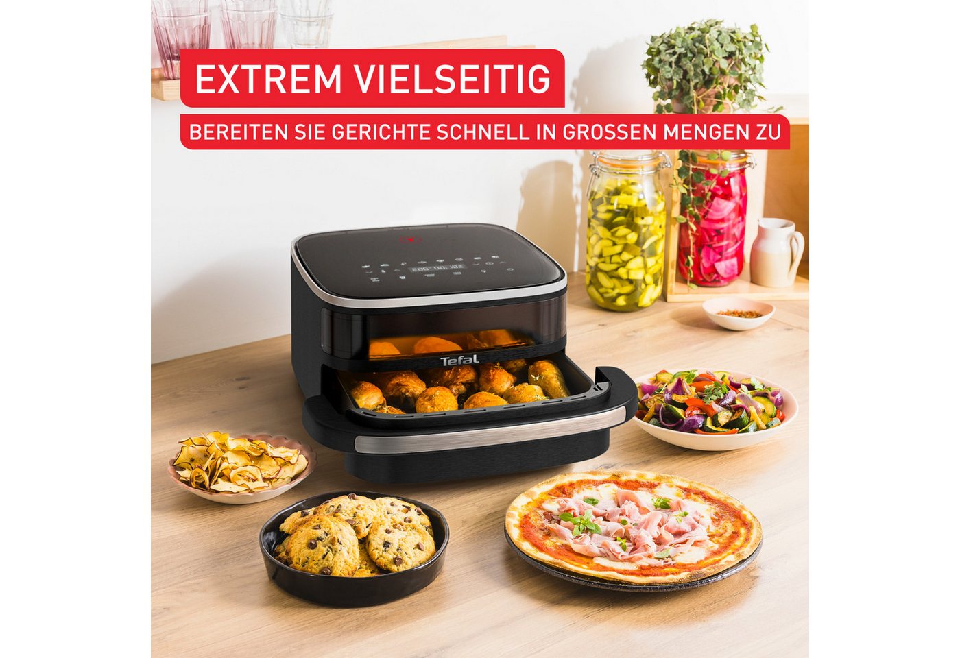 Tefal Heißluftfritteuse Easy Fry XL Surface mit Pizzabackfunktion, kompaktes Design, 2200 W, Extra-Crisp-Technologie, spart Zeit und Energie, Sichtfenster, FW40 – Bild 4 von 5