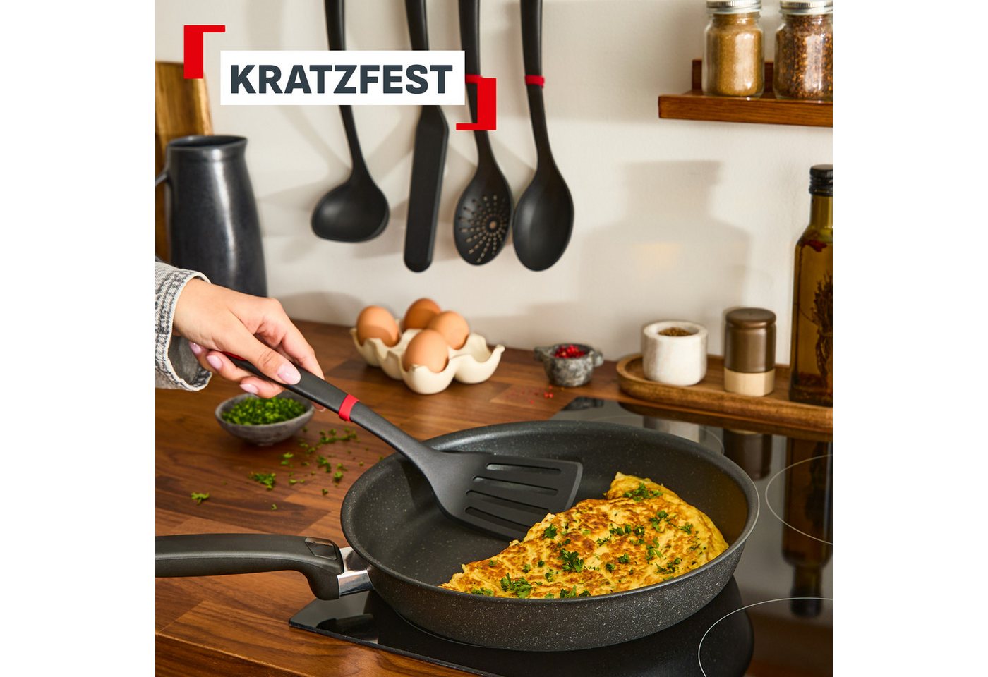 Tefal Kochbesteck-Set Ingenio+ (Set, 4-tlg), Silikon-Sicherheitsring, hitzebeständig bis 230°C, spülmaschinenfest – Bild 4 von 5