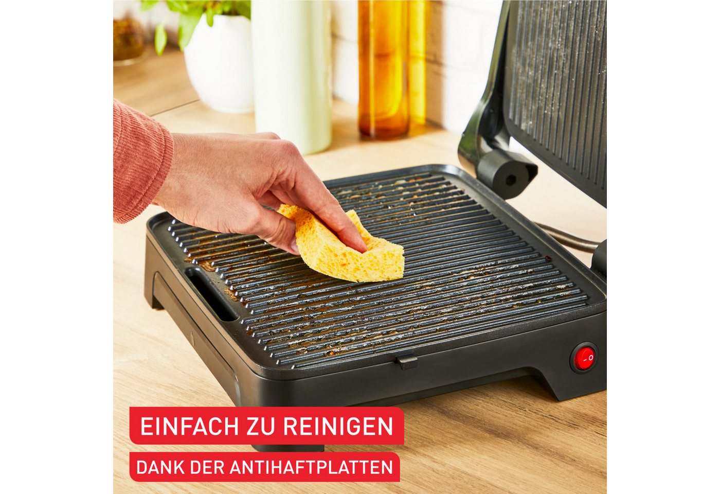 Tefal Kontaktgrill Inicio Classic, 2-in-1 Panini/Grill, antihaftbeschichtete Platten, 2000 W, Platzsparende Aufbewahrung, spülmaschinenfeste Saftschale, GC2718 – Bild 5 von 5