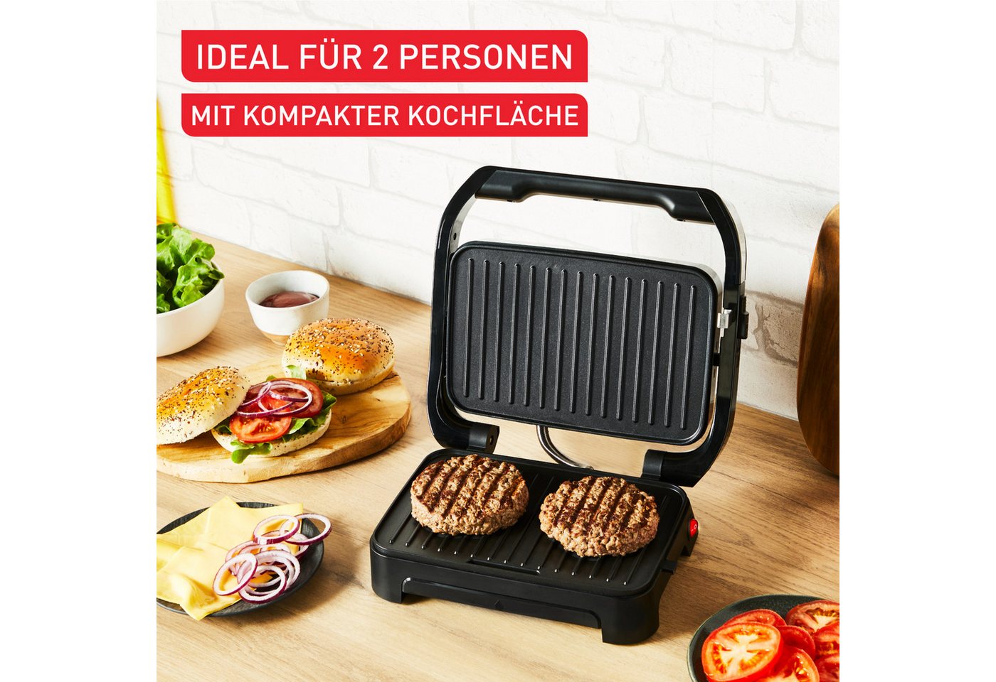 Tefal Kontaktgrill Inicio Compact, 2-in-1 Panini /Grill, antihaftbeschichtetete Platten, 1000 W, Platzsparendes Design, spülmaschinengeeignete Saftschale, GC270 – Bild 4 von 5