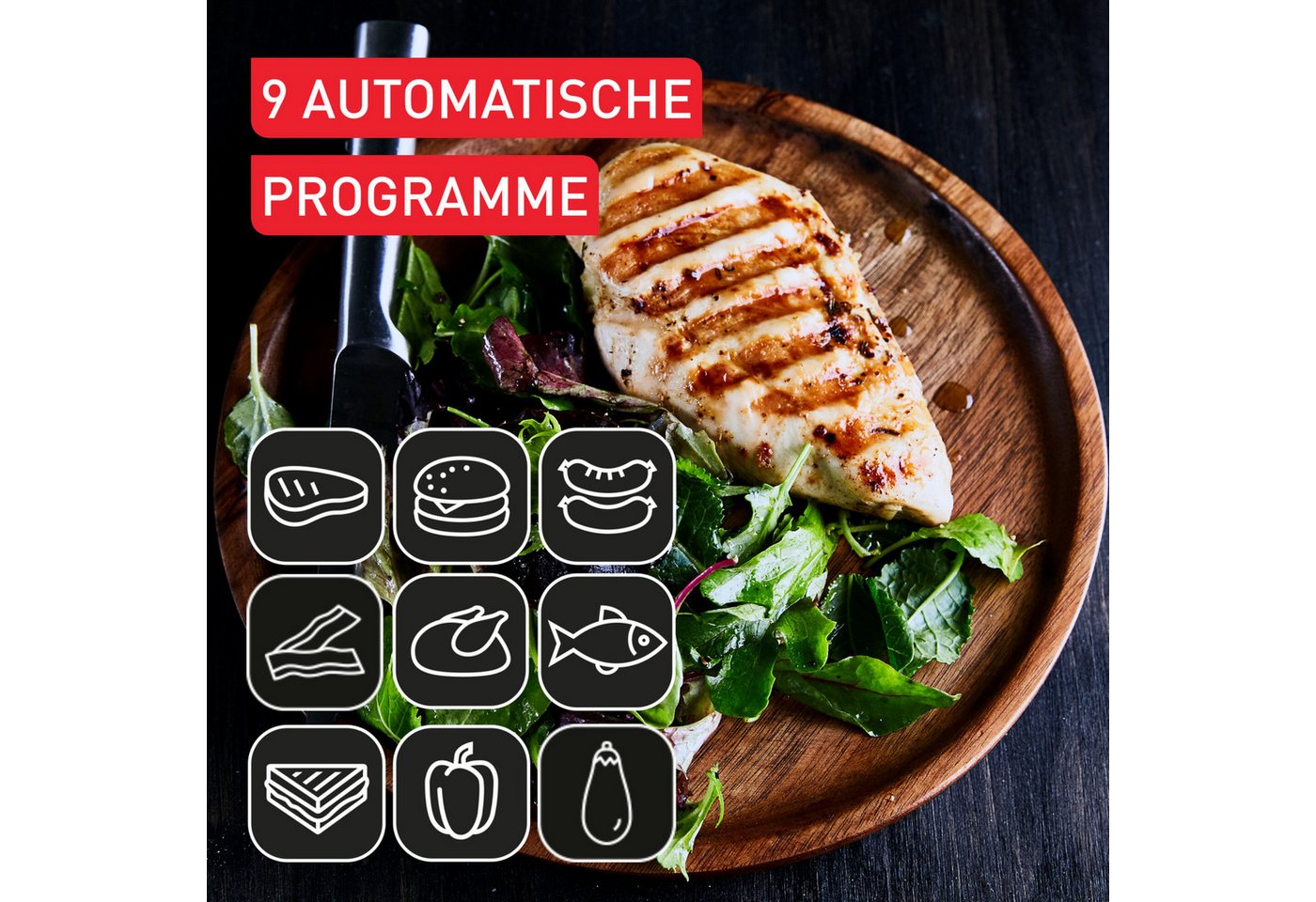 Tefal Kontaktgrill OptiGrill + XL, erneuerte Kochstufenanzeige, 9 automatische Programme, 2000 W, manuelles Programm, spülmaschinengeeignete Platten GC727D – Bild 5 von 5