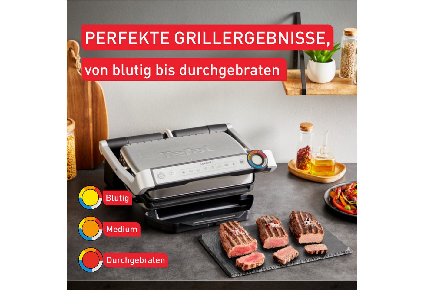 Tefal Kontaktgrill OptiGrill+ XL, erneuerte Kochstufenanzeige, 9 automatische Programme, 2000 W, ein manuelles Programm, spülmaschinengeeignete Platten, GC7278 – Bild 3 von 5