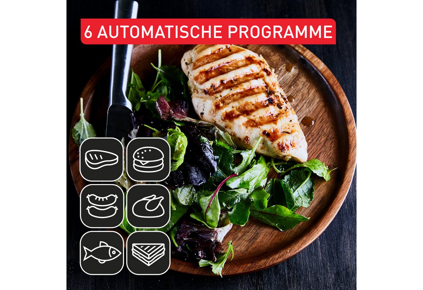 Tefal Kontaktgrill OptiGrill+ XL, erneuerte Kochstufenanzeige, 9 automatische Programme, 2000 W, ein manuelles Programm, spülmaschinengeeignete Platten, GC7278 – Bild 5 von 5