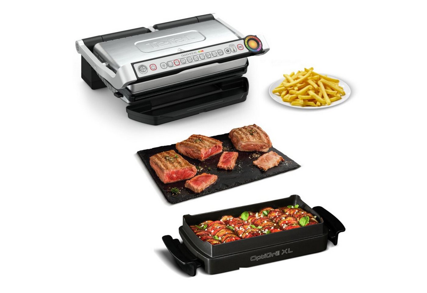 Tefal Kontaktgrill OptiGrill+ XL inkl. Backschale, manueller Modus mit 4 Temperaturen, 2000 W, 9 automatische Kochprogramme, spülmaschinengeeignete Platten, GC7 – Bild 2 von 5