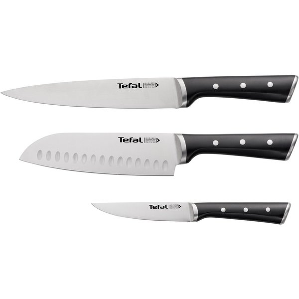 Tefal Messer-Set K232S374 Ice Force (Set, 3-tlg., Fleischmesser 20 cm, Santokumesser 18 cm, Universalmesser 11 cm), Edelstahl, lang anhaltende Schneidleistung u