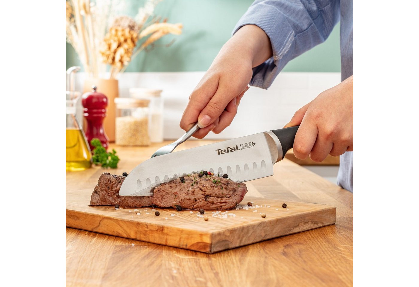 Tefal Messer-Set K232S374 Ice Force (Set, 3-tlg., Fleischmesser 20 cm, Santokumesser 18 cm, Universalmesser 11 cm), Edelstahl, lang anhaltende Schneidleistung u – Bild 2 von 4