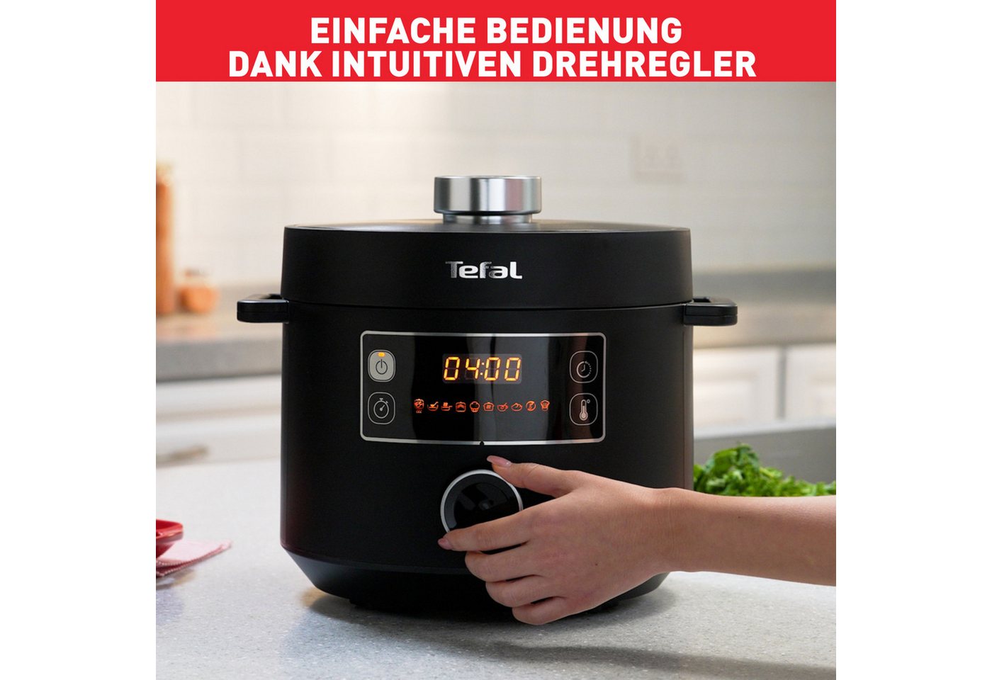 Tefal Multikocher Turbo Cuisine inkl. Dampfgareinsatz, Messbecher, Reislöffel und Kelle, 1000 W, 5 l Schüssel, elektr. Schnellkochtopf, 10 aut. Programme, 1-Kno – Bild 5 von 5