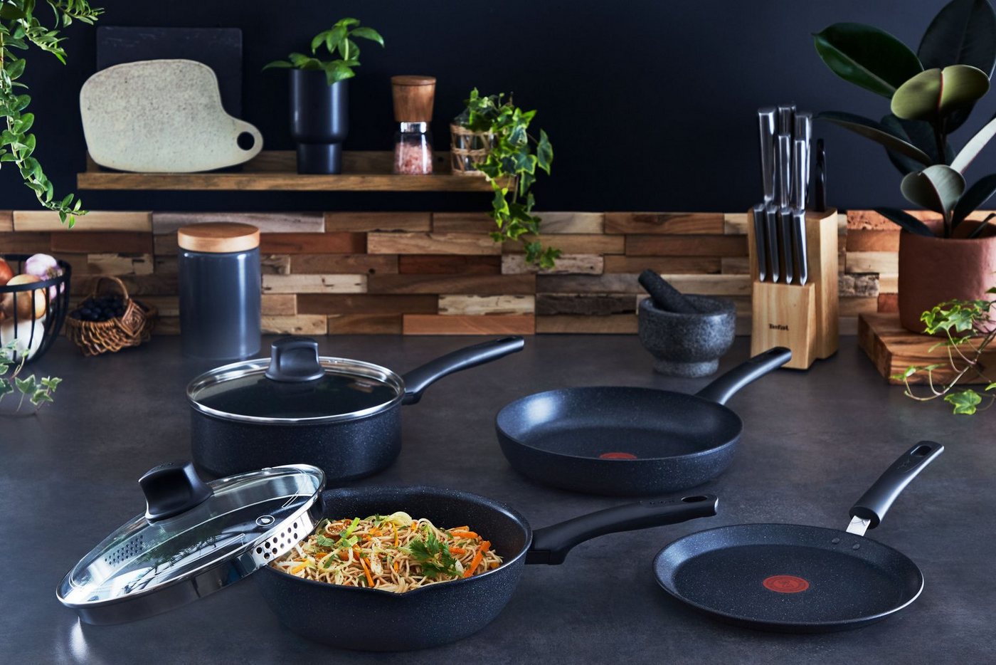 Tefal Pfannen-Set Black Stone, Aluminium (Set, 2-tlg., 1x Bratpfanne Ø 24 cm, 1x Bratpfanne Ø 28 cm, Höhe 5 cm), Aluminium, Mineralia Antihaft, Thermo-Signal, a – Bild 5 von 5