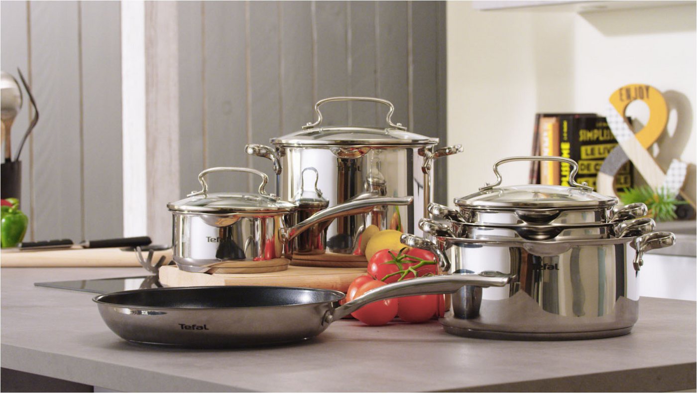Tefal Pfannen-Set Duetto+, langlebige Antihaftversiegelung, Thermo-Signal, Edelstahl (Set, 3-tlg., 3x Bratpfannen Ø 20/24/28 cm), Edelstahl-Griff, Induktionspfa – Bild 3 von 5