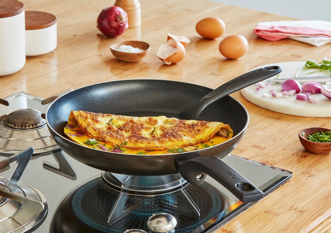 Tefal Pfannen-Set Easy Cook & Clean, Antihaftbeschichtung, nicht induktionsgeeignet, Aluminium (Set, 2-tlg., 2x Bratpfannen Ø 24/28 cm), Thermo-Signal Technolog – Bild 4 von 5