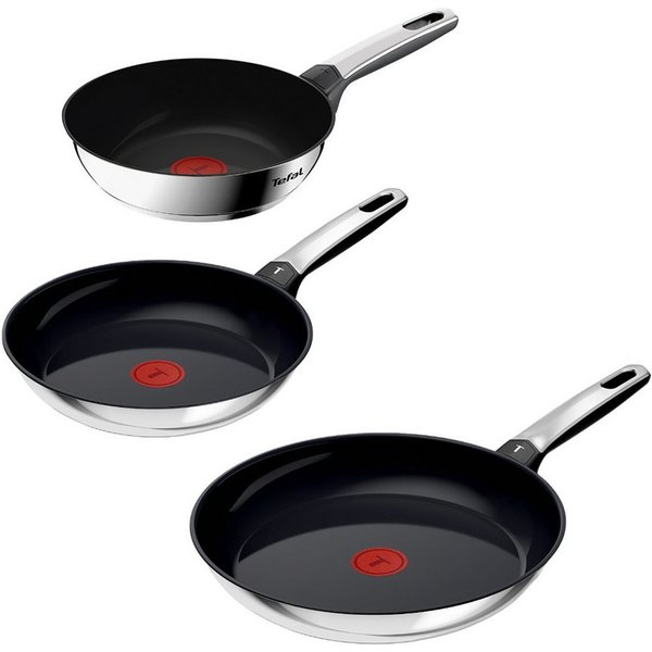 Tefal Pfannen-Set Emotion+, Edelstahl (Set, 3-tlg), Premium Edelstahl, Induktion, spülmaschinenfest, hochglanzpoliert