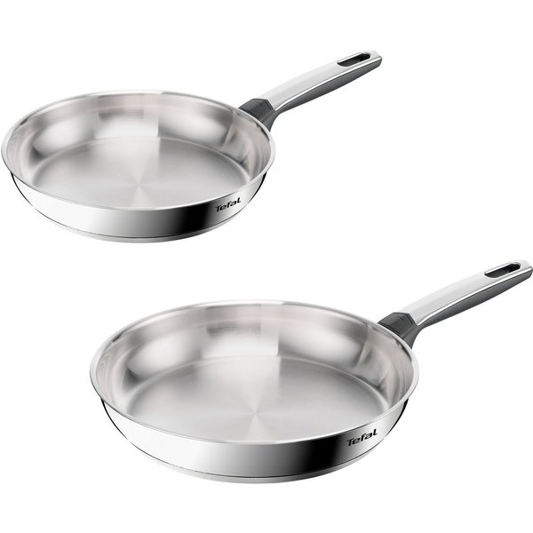 Tefal Pfannen-Set Emotion+, Edelstahl (Set, 2-tlg., je 1 Pfanne 24/28 cm), Premium Edelstahl, Induktion, spülmaschinenfest, hochglanzpoliert
