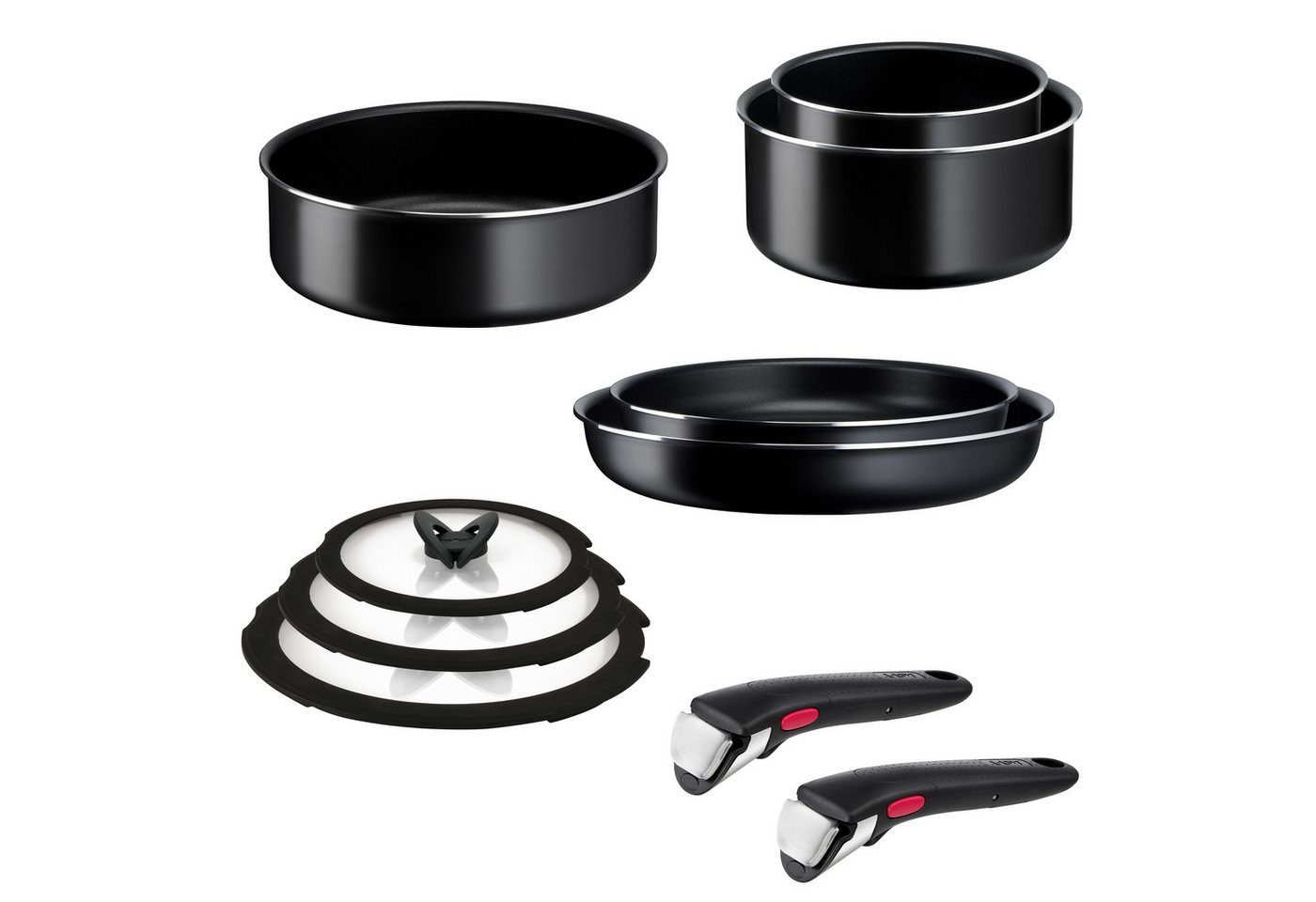 Tefal Pfannen-Set Ingenio Easy Cook & Clean On, Aluminium (Set, 10-tlg), abnehmbarer Griff, Antihaftversiegelung, Thermo-Signal, made in France – Bild 2 von 5