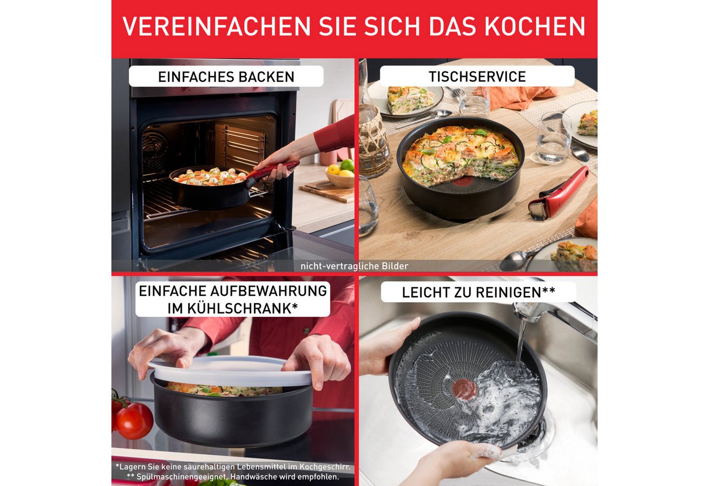 Tefal Pfannen-Set Ingenio So'Light, Pfannenset abnehmbarer Griff, Light Tech Technologie, Aluminium (Set, 3-tlg., 2x Pfannen Ø 24/28 cm, 1x abnehmbarer Griff, M – Bild 3 von 5