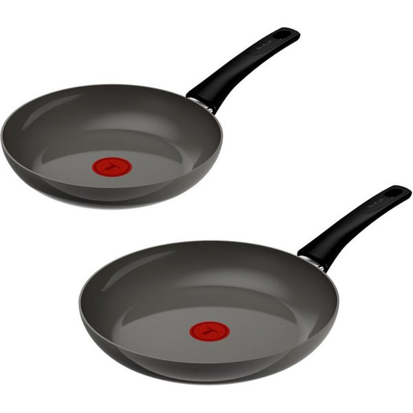 Tefal Pfannen-Set Renewal, Aluminium (Set, 2-tlg), Keramikbeschichtung, 100% recycelter Aluminiumkörper, Thermo-Signal