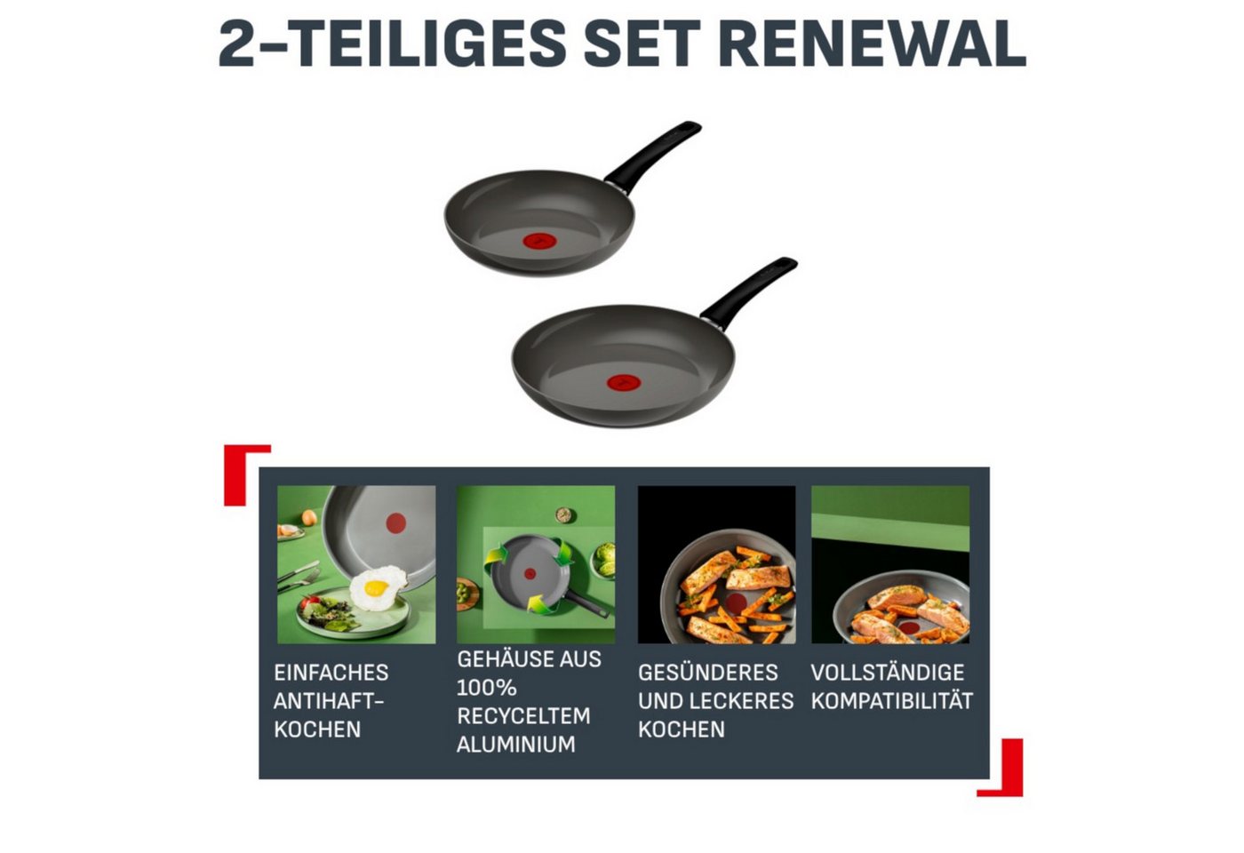 Tefal Pfannen-Set Renewal, Aluminium (Set, 2-tlg), Keramikbeschichtung, 100% recycelter Aluminiumkörper, Thermo-Signal – Bild 3 von 5