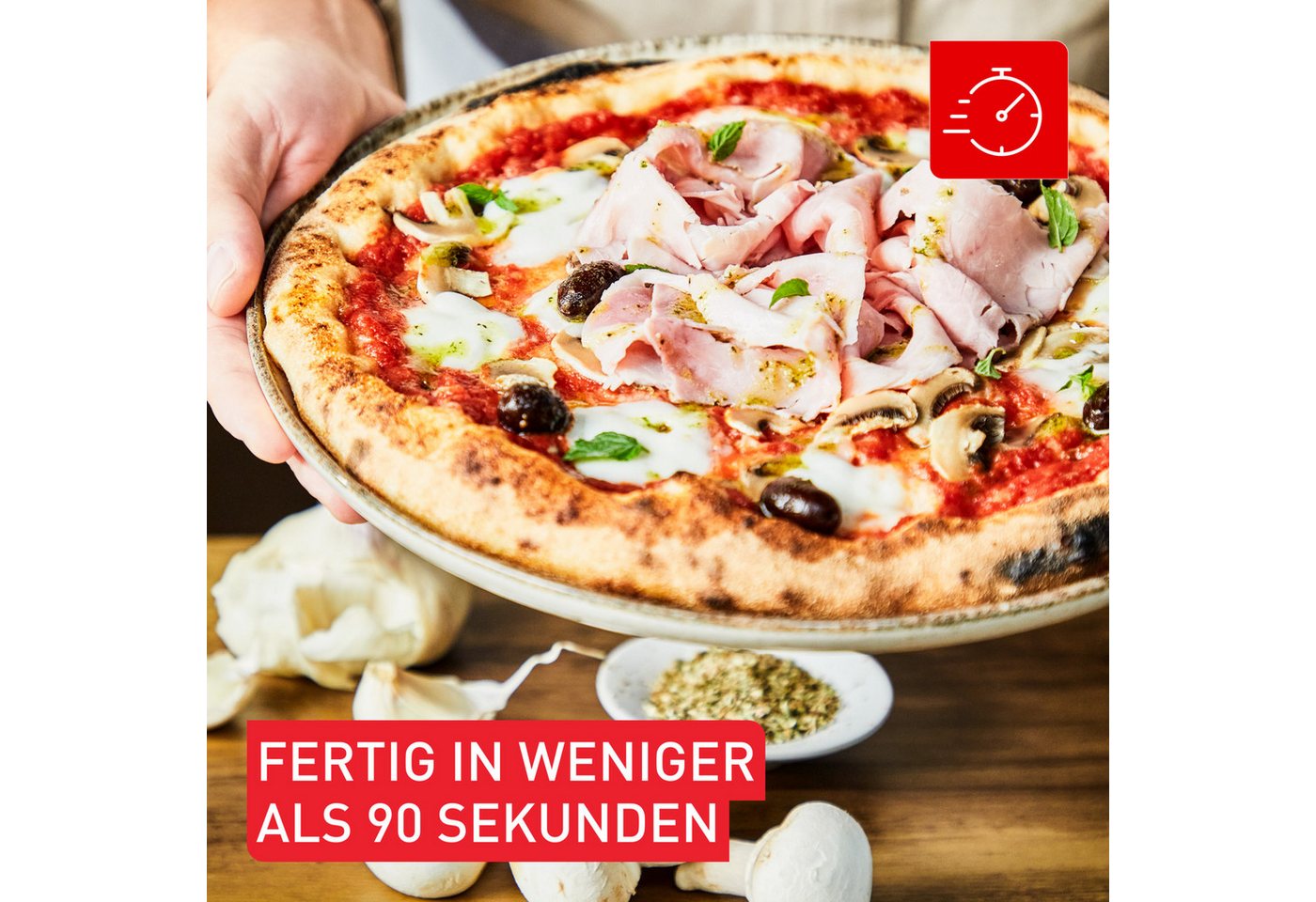 Tefal Pizzaofen Pizza Pronto, kompakter Gaspizzaofen für Zuhause, schnelles Vorheizen, 360° drehender Pizzastein, bis zu 400 °C, inkl. Pizzaschaufel, JM4130 – Bild 3 von 5