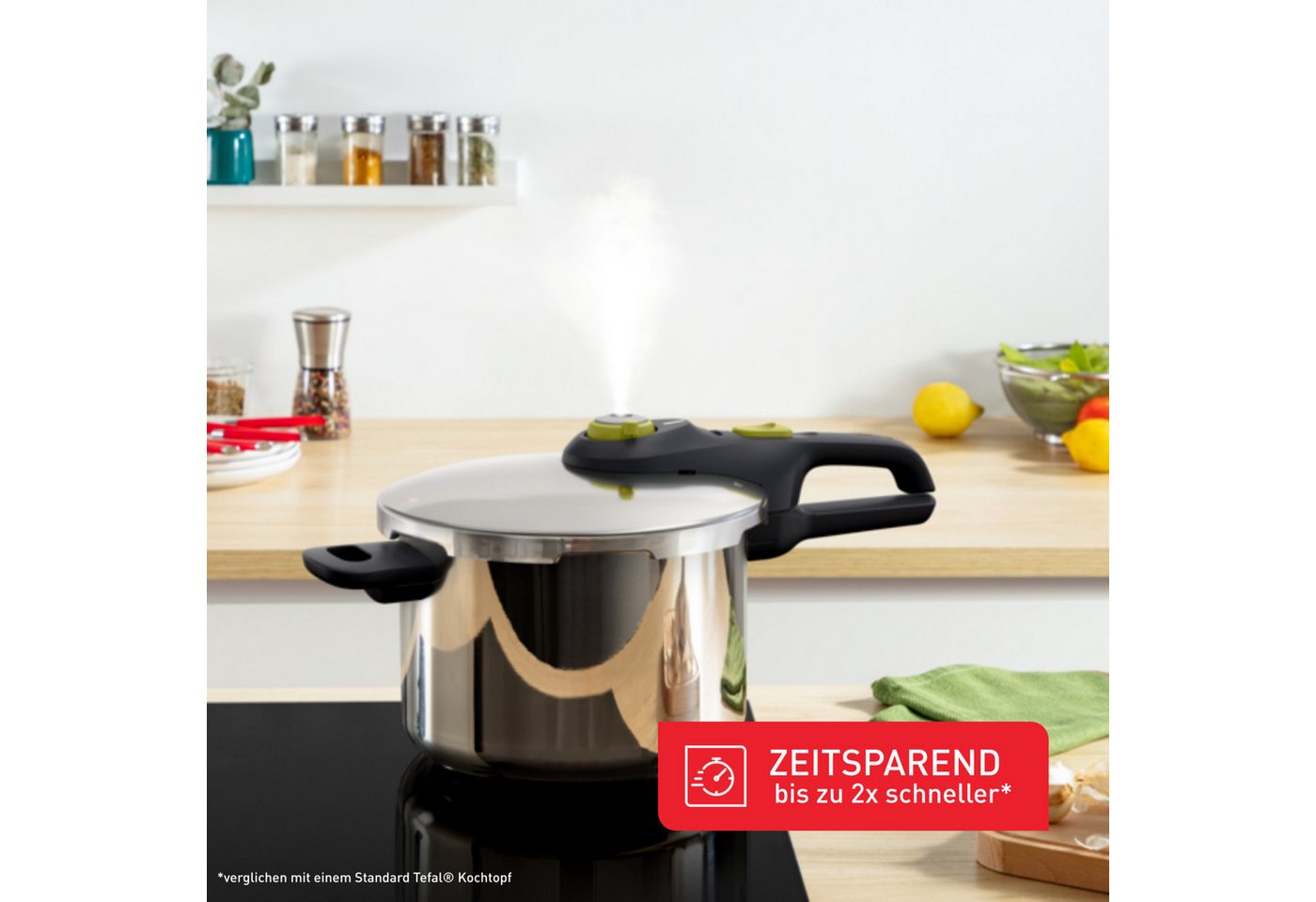 Tefal Schnellkochtopf Secure 5 Neo, Dampfkochtopf Induktion, Fassungsvermögen 6L, Edelstahl (1-tlg), 5-fach Sicherheitssystem, geeignet für alle Herdarten, P253 – Bild 2 von 5